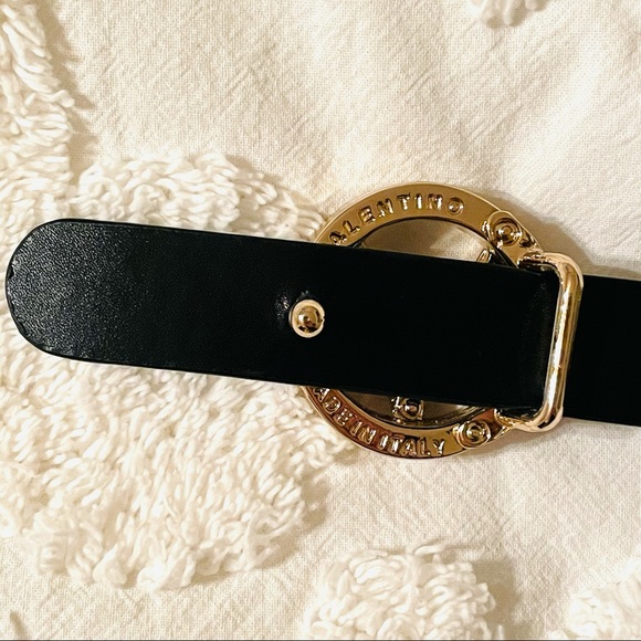 Authentic Valentino Black & Shiny Gold Skinny Belt main image 4